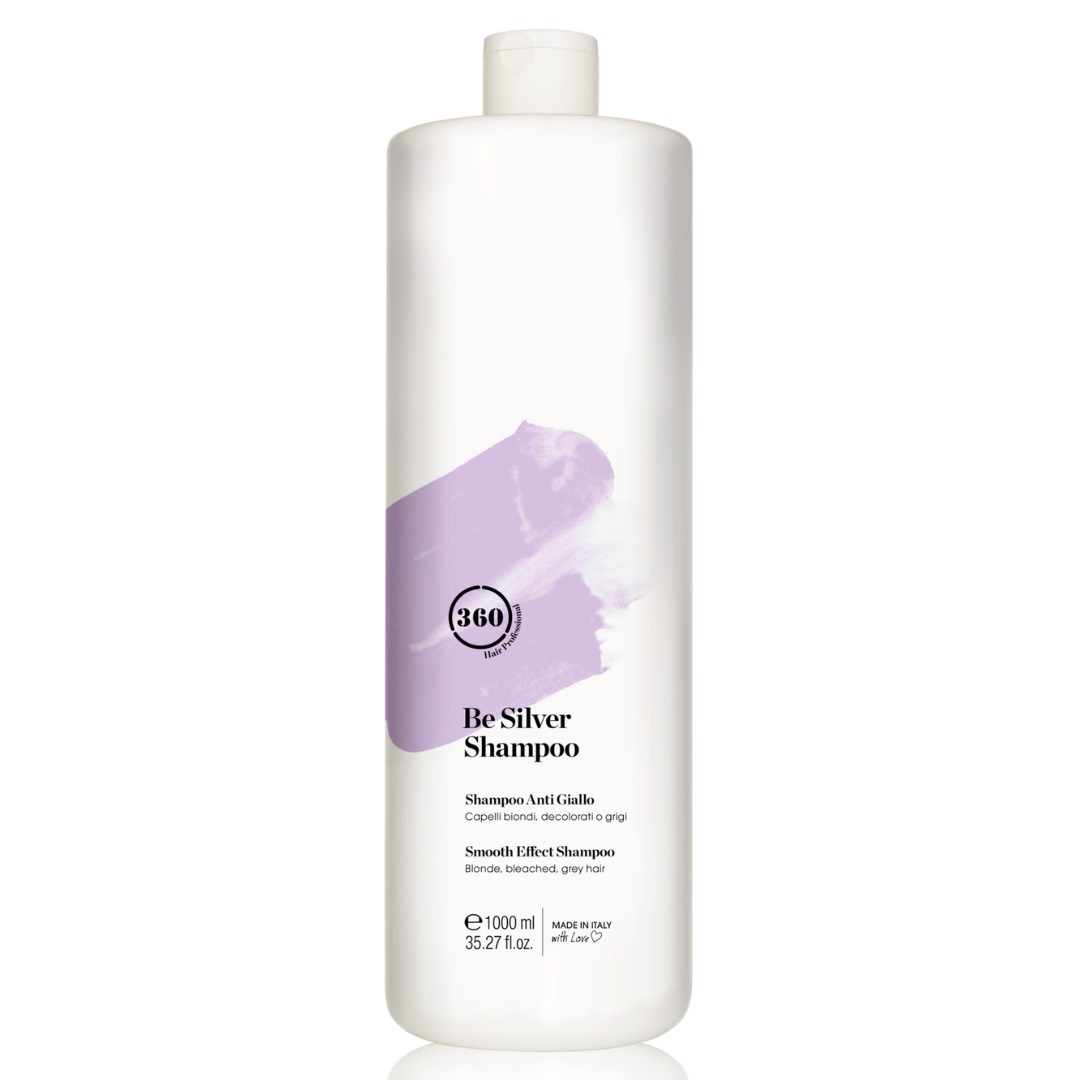 Shampoo bottle labeled 'Be Silver Shampoo' with '360' logo on a white background 1000 ML